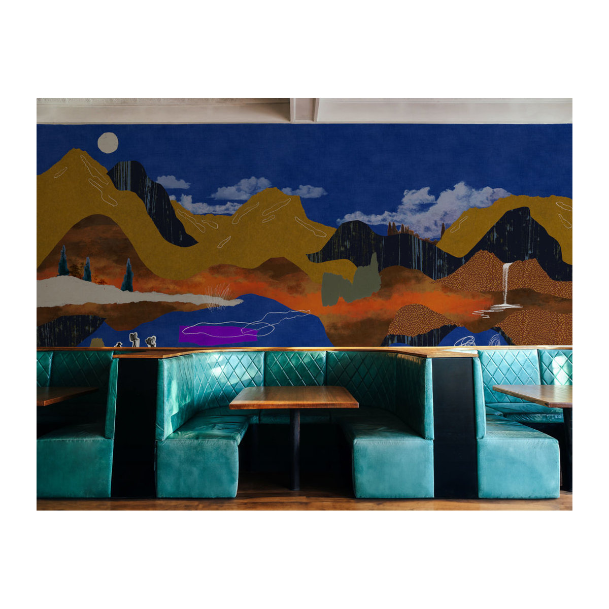 Tres Tintas Wandbild Landscape Collage in Blau und Mehrfarbig als abstrakte Landschaftsdekoration im Querformat - Bild 1