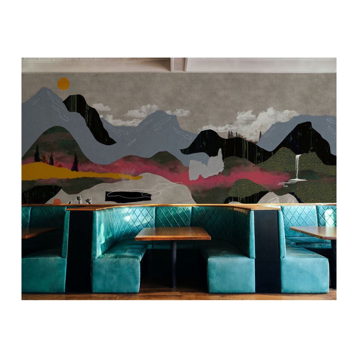 Tres Tintas Wandbild Landscape Collage in Grau und Mehrfarbig als abstrakte Landschaftsdekoration im Querformat - Bild 1