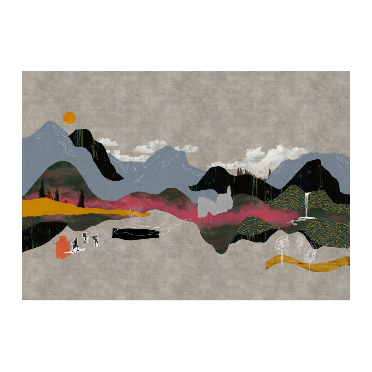 Tres Tintas Wandbild Landscape Collage in Grau und Mehrfarbig als abstrakte Landschaftsdekoration im Querformat - Bild 2