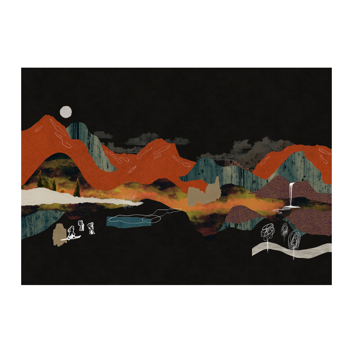Tres Tintas Wandbild Landscape Collage in Schwarz und Mehrfarbig als abstrakte Landschaftsdekoration im Querformat - Bild 2