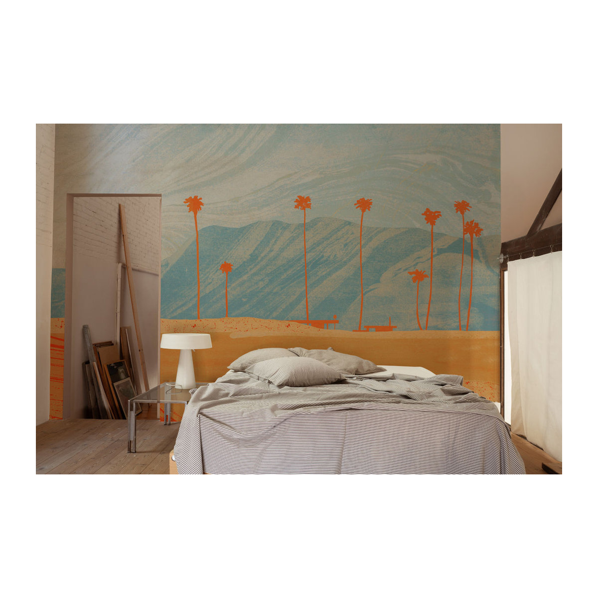 Tres Tintas Wandbild Palms View Landschaft in Blau und Ocker im Querformat - Bild 1