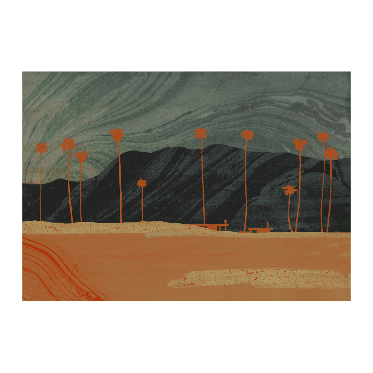 Tres Tintas Wandbild Palms View Landschaft in Grau, Blau und Braun auf Papier - Bild 1