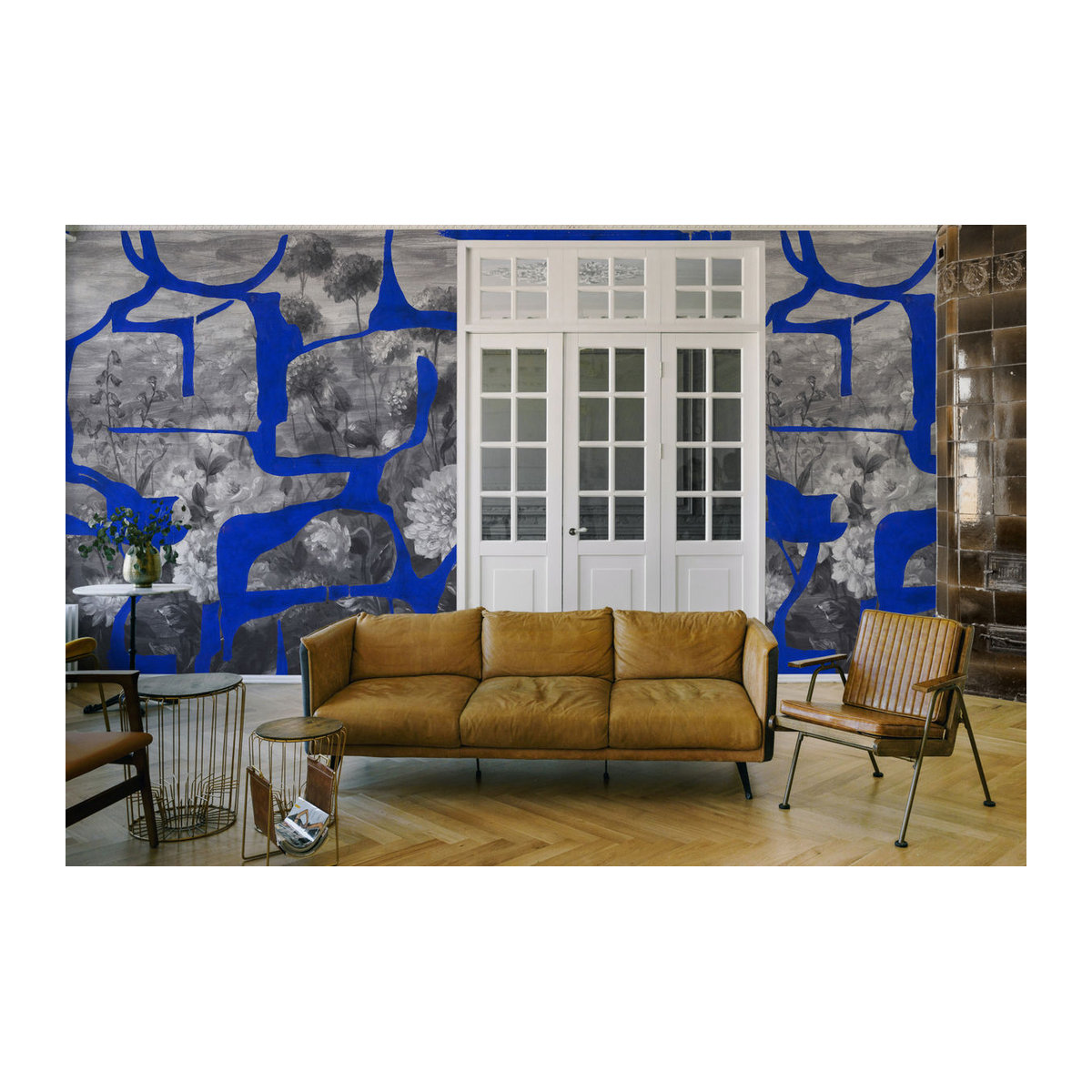 Tres Tintas Wandbild Prehistoric Flowers in Blau und Grau aus Papier im Querformat - Bild 1