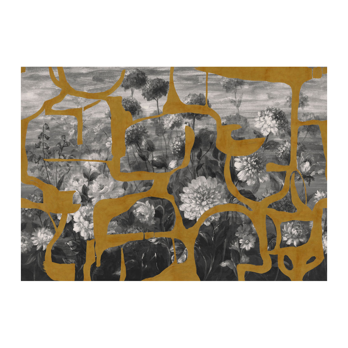Tres Tintas Wandbild Prehistoric Flowers in Ocker und Grau mit floralem Motiv im Querformat - Bild 2