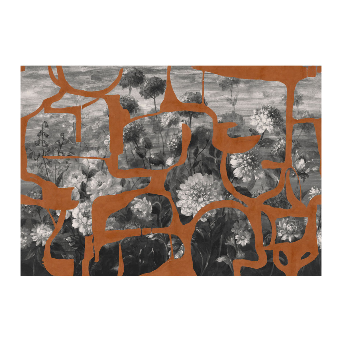 Tres Tintas Wandbild Prehistoric Flowers in Tobacco - Florales Motiv auf Papier in Braun, Grau und Mehrfarbig - Bild 2