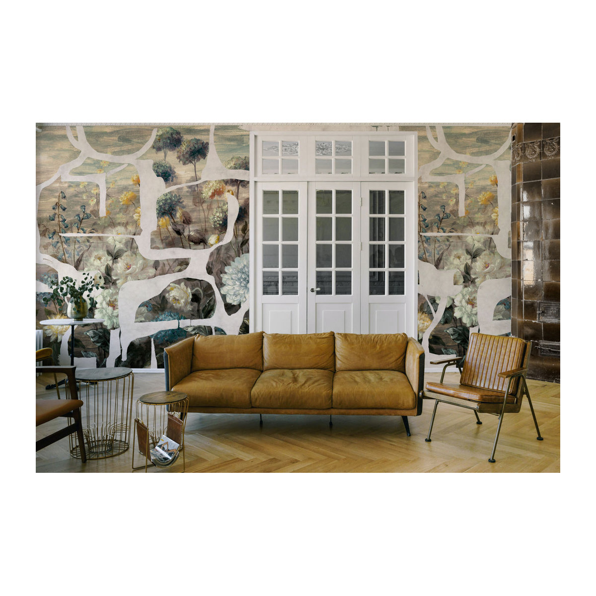 Tres Tintas Wandbild Prehistoric Flowers in Weiß und Grau mit floralem Motiv im Querformat - Bild 1