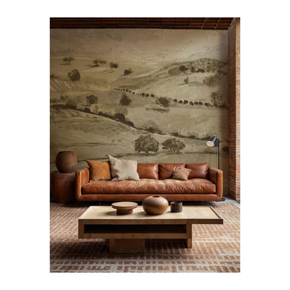 Tres Tintas Wandbild Quijote Landschaft in Beige und Grau als abstrakte Dekoration im Querformat - Bild 1