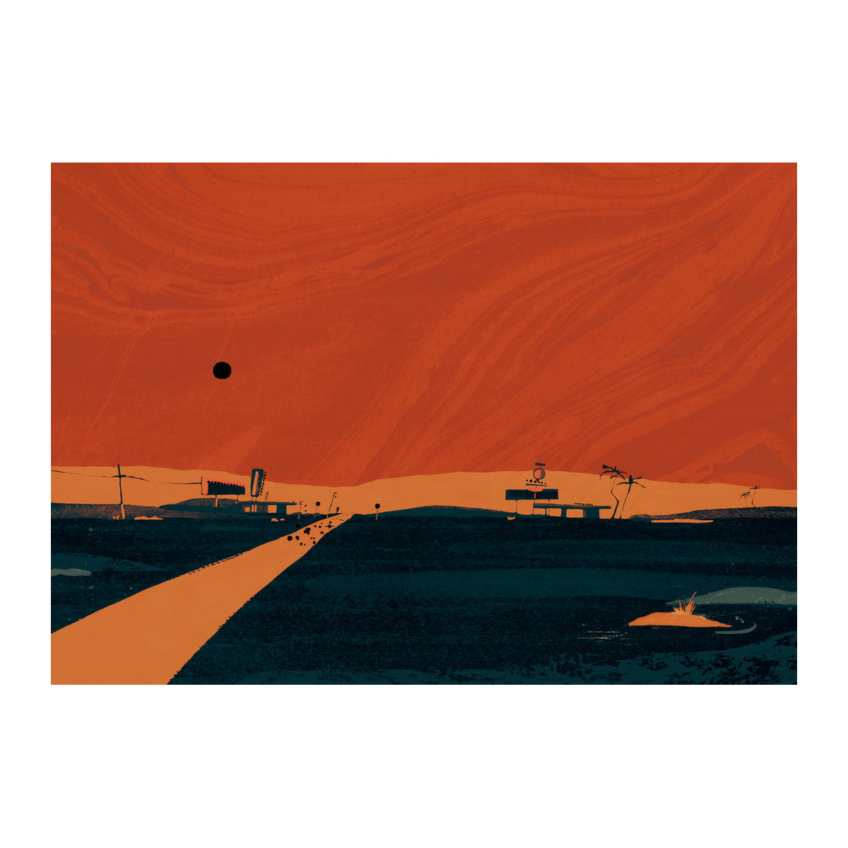 Tres Tintas Wandbild Road Trip Pop Art Landschaft in Orange und Rot als abstraktes Papierdekor im Querformat - Bild 2