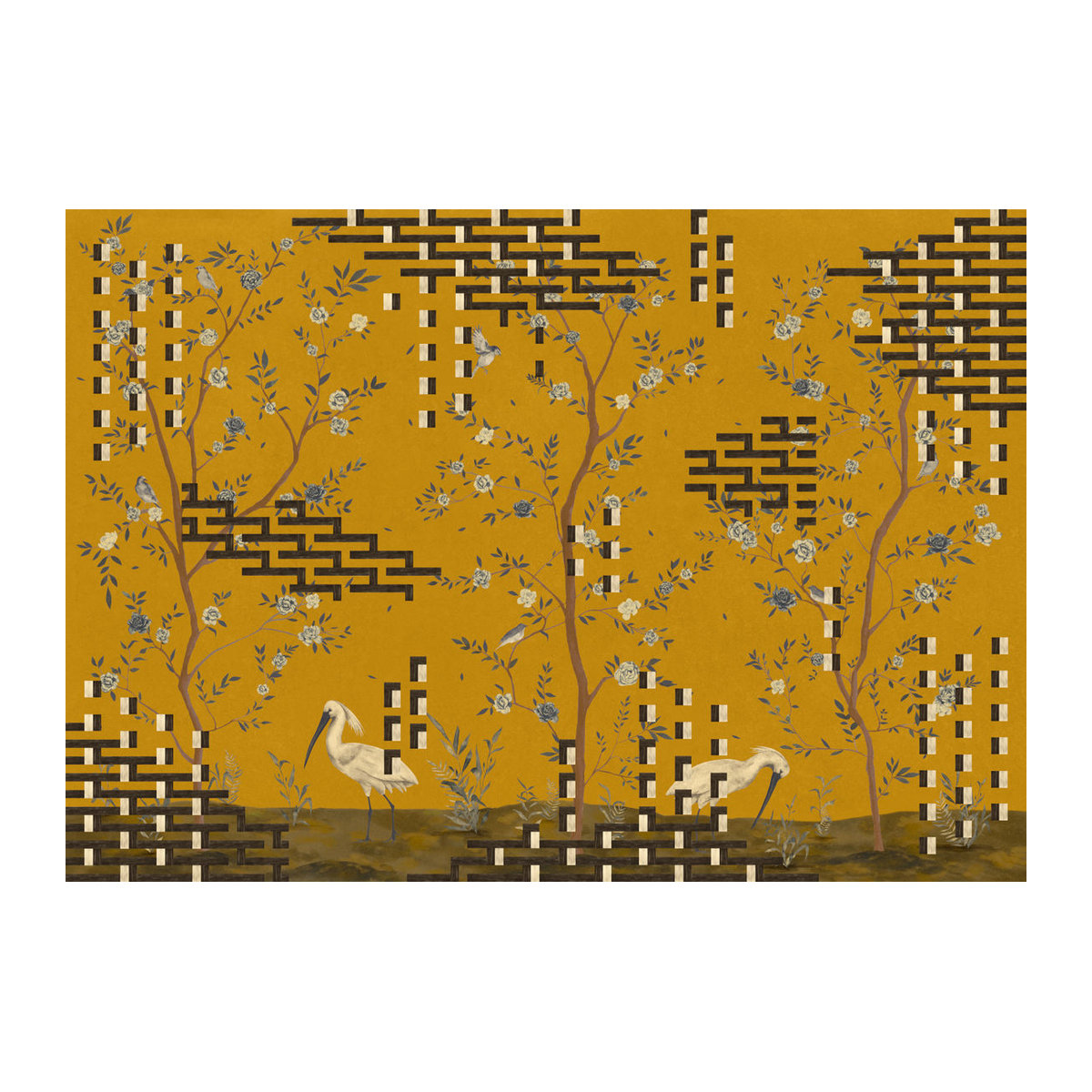 Tres Tintas Wandbild Tetris Chinoiseries in Gelb mit floralen und geometrischen Motiven - Bild 2