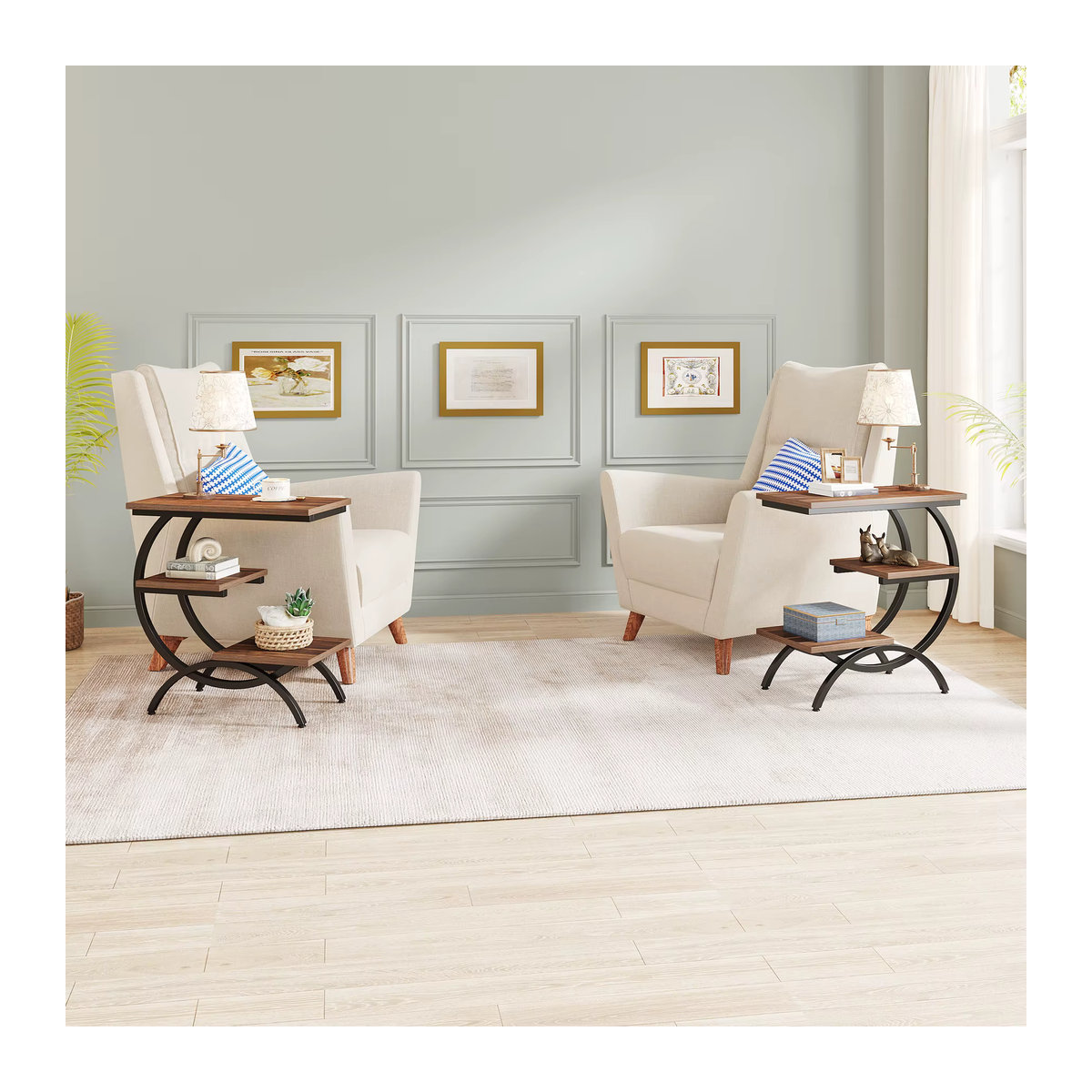 Tribesigns C-förmiger Beistelltisch im industriellen Design aus Holz, 3-stöckiger kleiner Couchtisch und Nachttisch in Light Brown - Bild 4