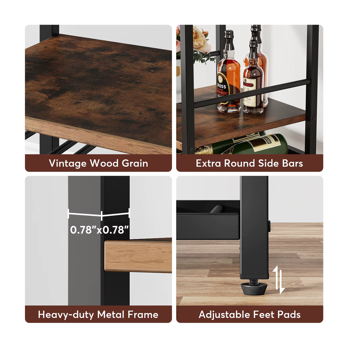 Tribesigns Weinregal im Industrial Design mit 9 Ebenen, Glashalter und Ablageflächen für 20 Flaschen, Schwarz/Braun - Bild 6