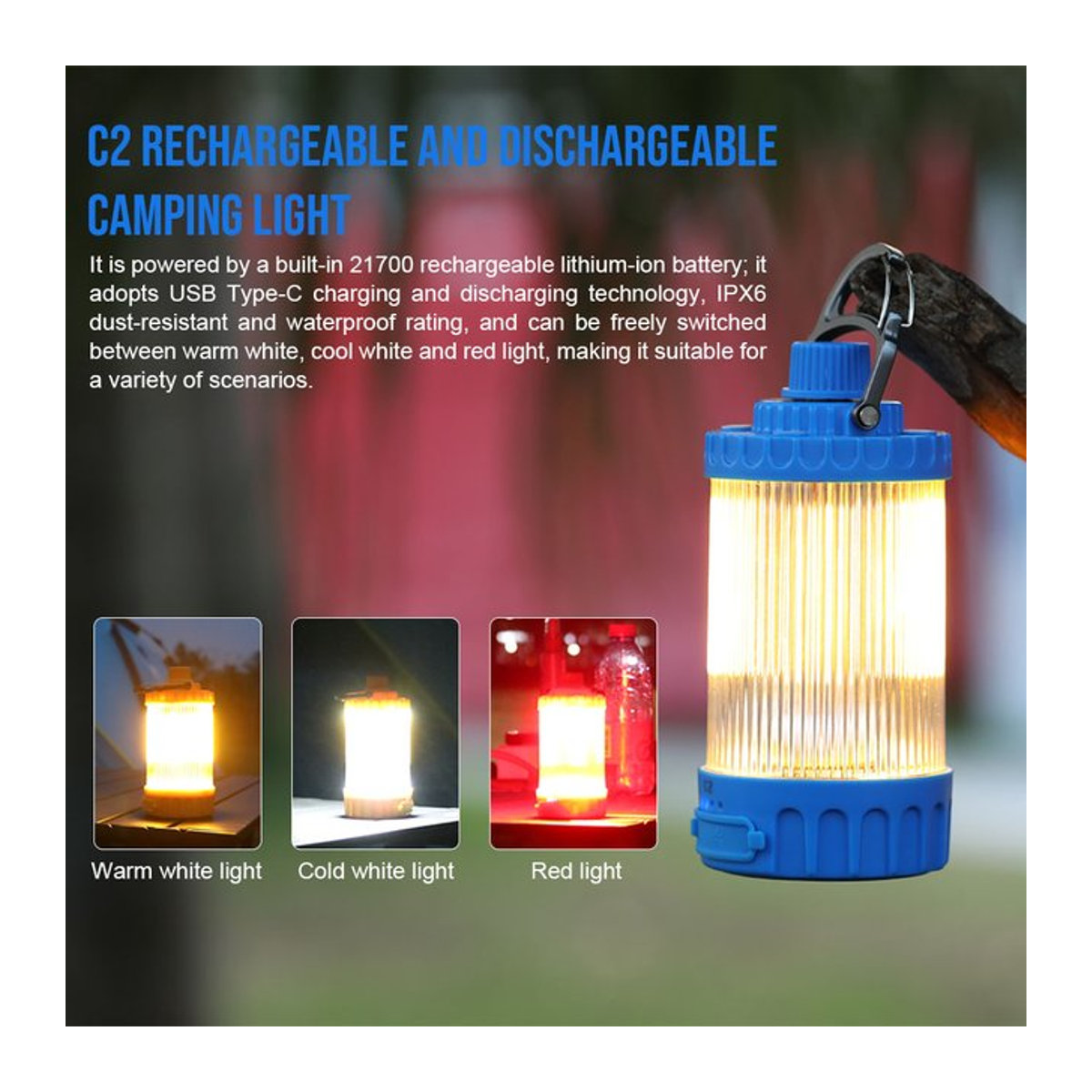 Trust fire C2 USB wiederaufladbare LED Camping Laterne mit eingebauter Batterie als Notstrombank für Outdoor, Grill und Zelte - Bild 1