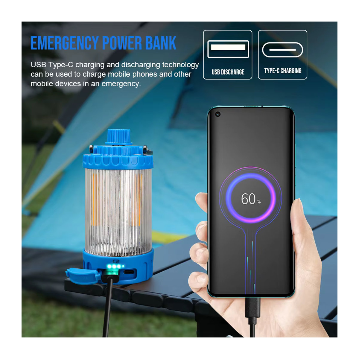 Trust fire C2 USB wiederaufladbare LED Camping Laterne mit eingebauter Batterie als Notstrombank für Outdoor, Grill und Zelte - Bild 6