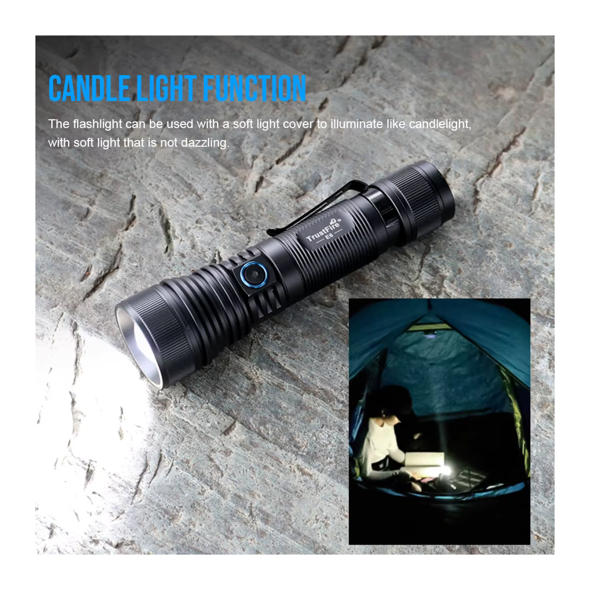 Trustfire E6 Zoombare LED-Taschenlampe mit 1500 Lumen, 550 m Reichweite, Powerbank-Funktion und Magnet - Bild 4
