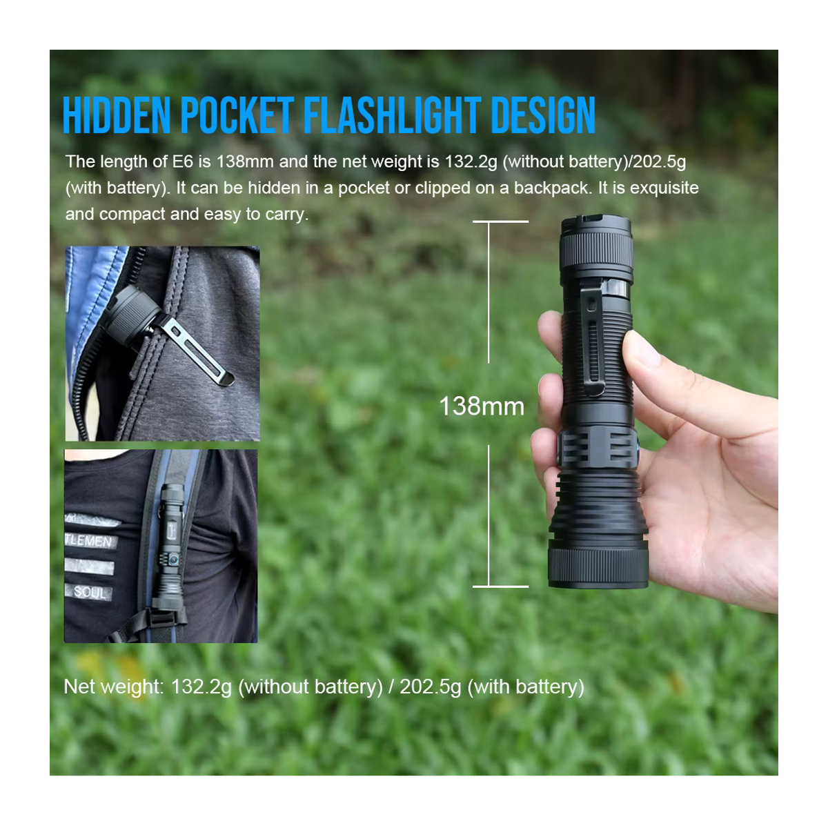 Trustfire E6 Zoombare LED-Taschenlampe mit 1500 Lumen, 550 m Reichweite, Powerbank-Funktion und Magnet - Bild 6