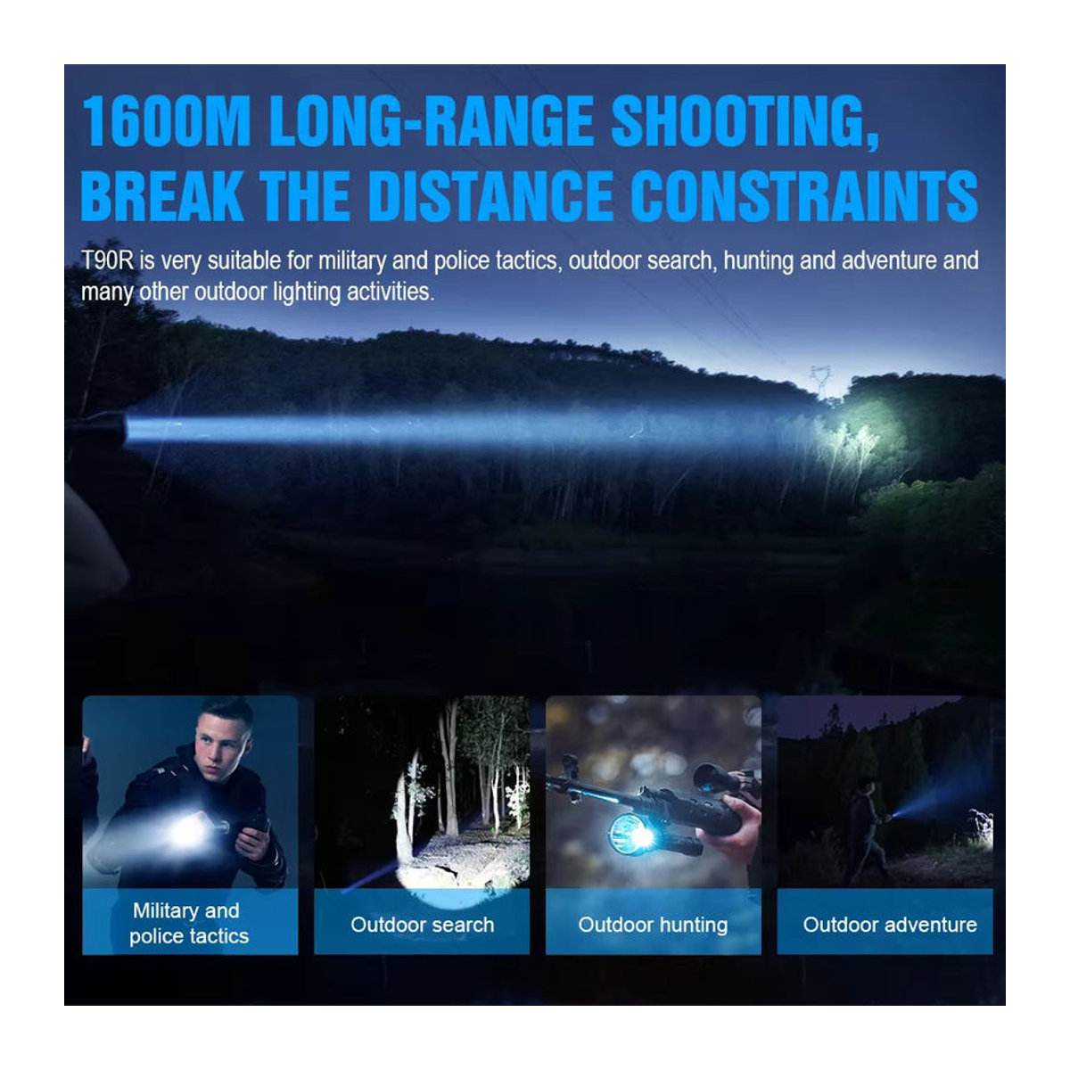 Trustfire T90R Jagd-Taschenlampe mit 4800 Lumen und 1600 Meter Reichweite, wiederaufladbare LED-Hochleistungs-Taschenlampe mit USB-C - Bild 3