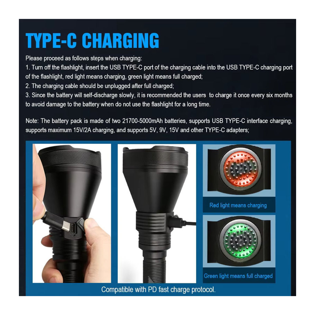 Trustfire T90R Jagd-Taschenlampe mit 4800 Lumen und 1600 Meter Reichweite, wiederaufladbare LED-Hochleistungs-Taschenlampe mit USB-C - Bild 5