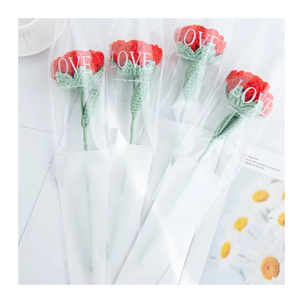 TTCY Handgemachte Häkel-Rosen aus Textil als künstlicher Blumenstrauß in Rot für Hochzeit und Dekoration - Bild 5