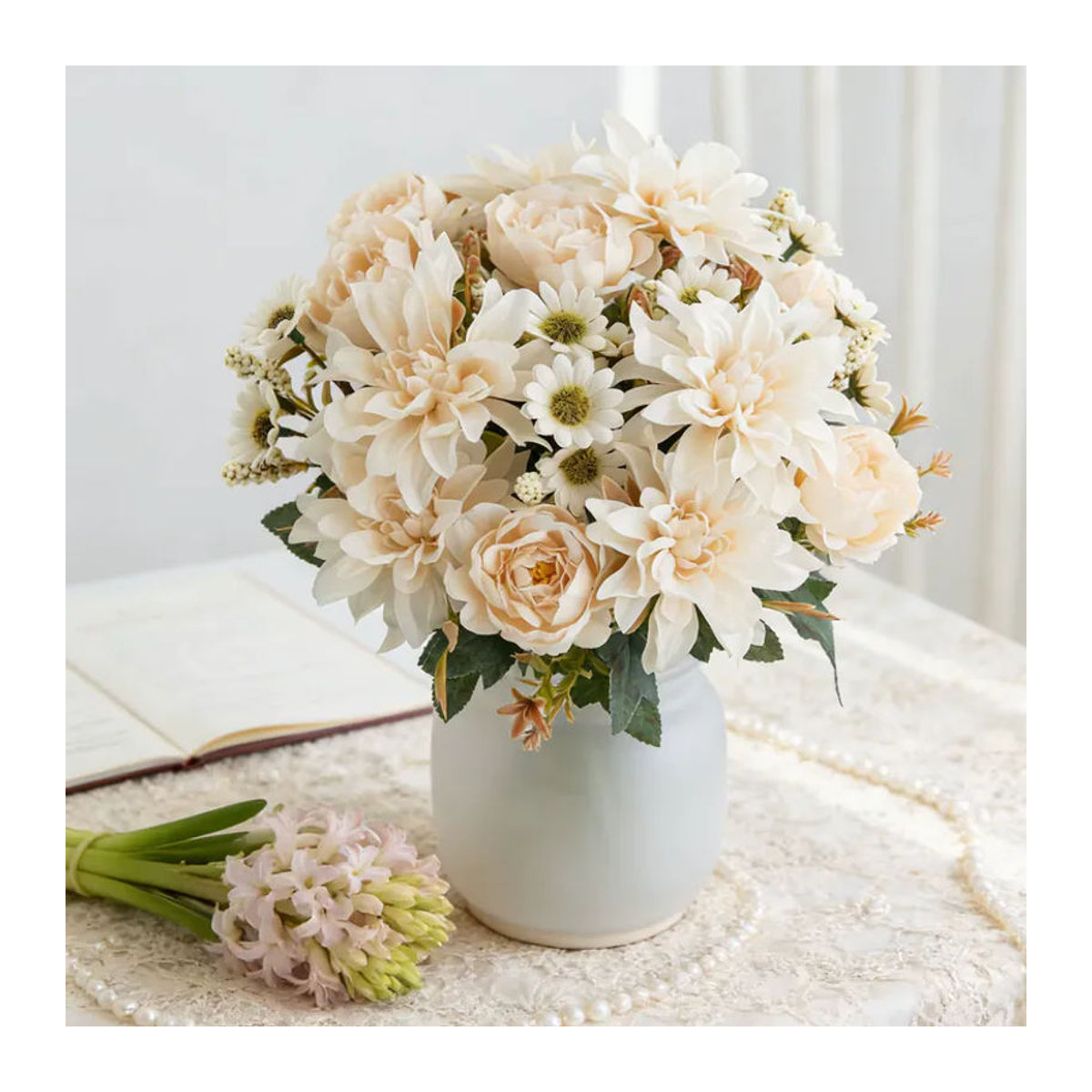 TTCY Künstliche Dahlie aus Textil in Creme für Hochzeitsdekoration und florale Arrangements - Bild 1