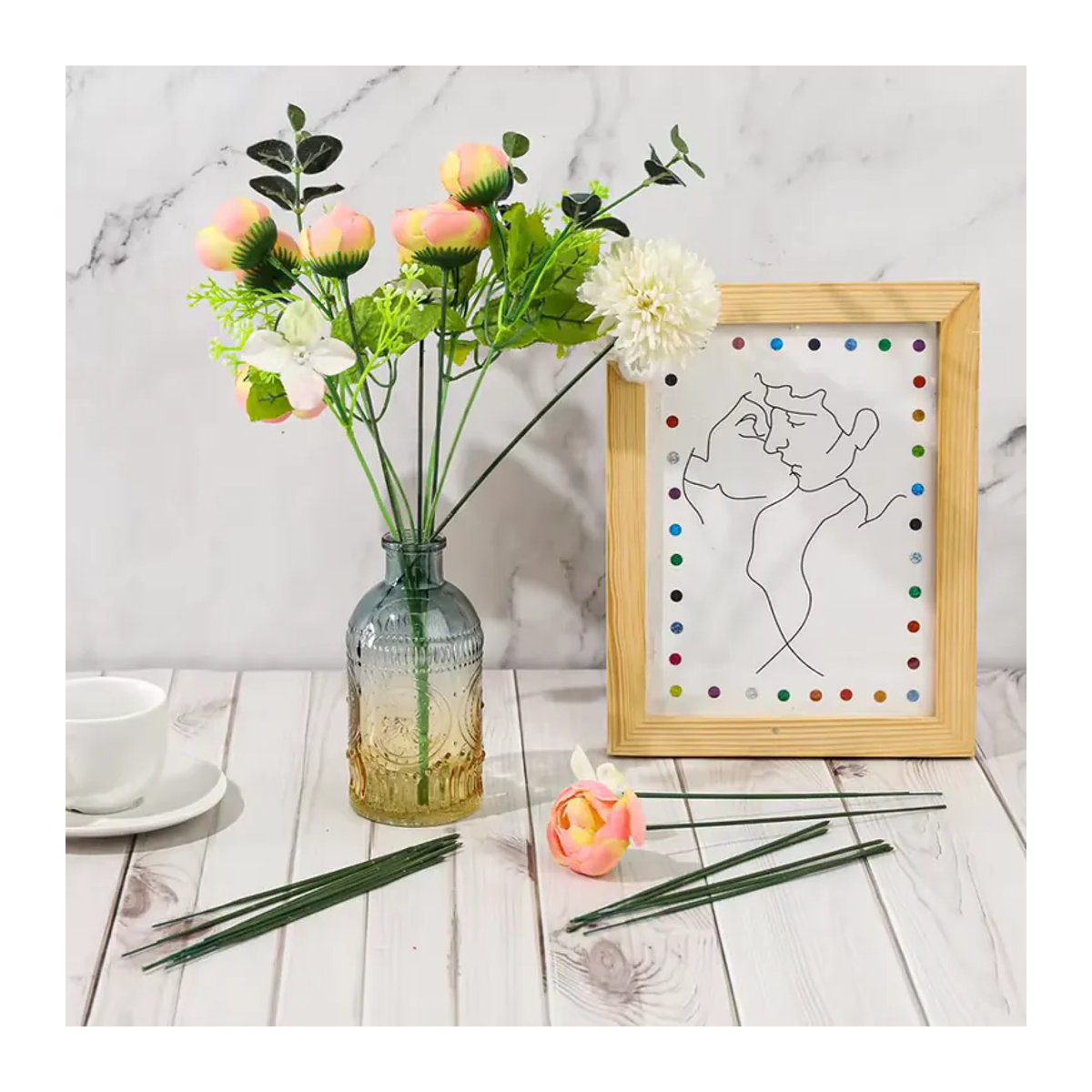 TTCY Künstliche Grüne Blumenstiele aus Metall als DIY Handwerksmaterial für Hochzeiten und Heimdekoration - Bild 6