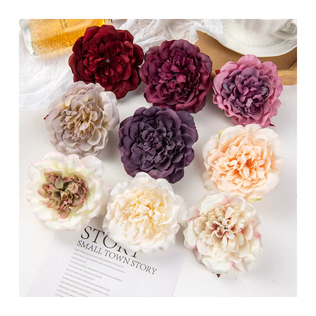 TTCY Künstliche Seidenblumen Dahlien und Pfingstrosen in Lila und Mehrfarbig für Hochzeitsstrauß und DIY-Dekoration - Bild 2