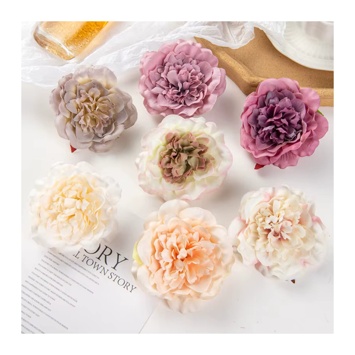 TTCY Künstliche Seidenblumen Dahlien und Pfingstrosen in Lila und Mehrfarbig für Hochzeitsstrauß und DIY-Dekoration - Bild 3