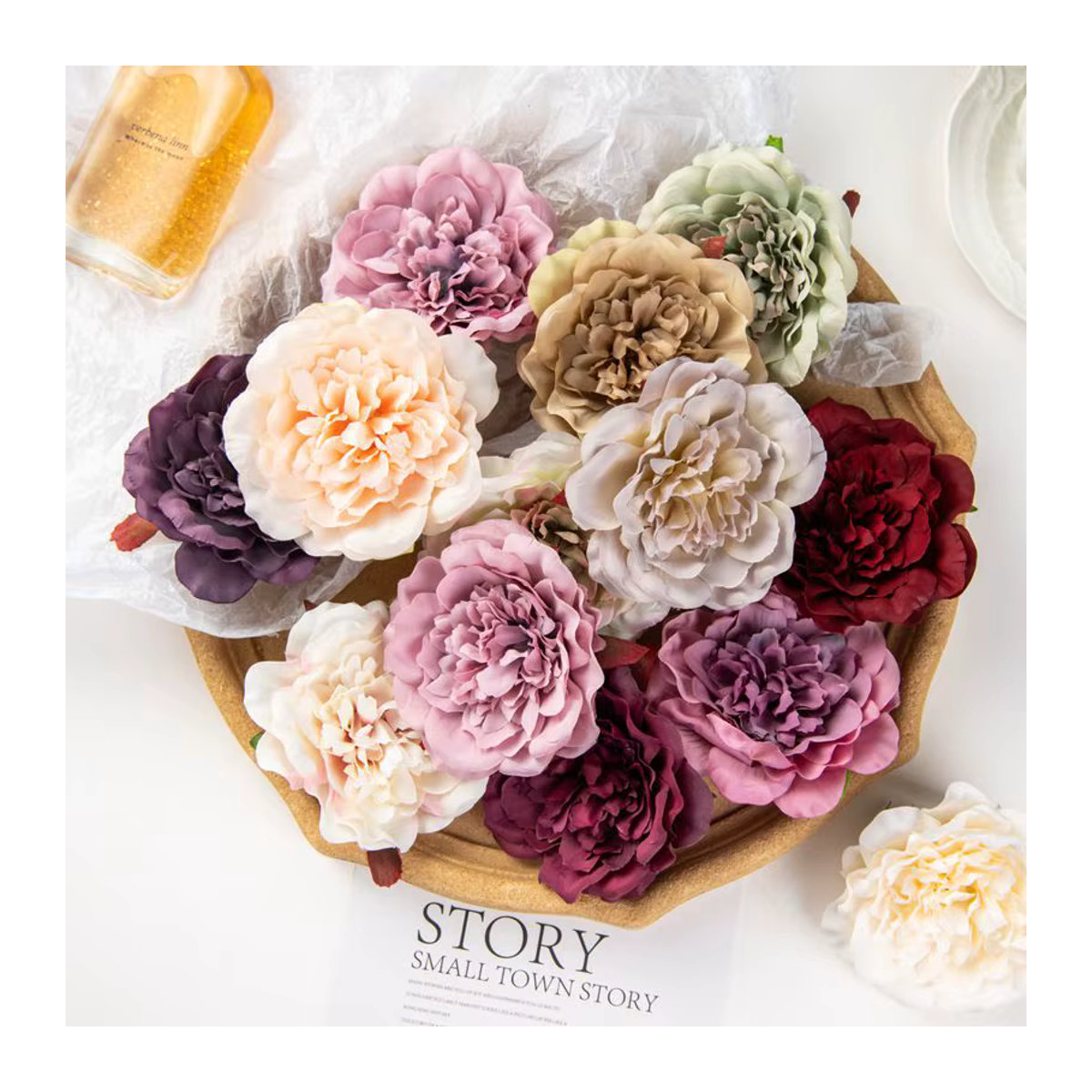 TTCY Künstliche Seidenblumen Dahlien und Pfingstrosen in Lila und Mehrfarbig für Hochzeitsstrauß und DIY-Dekoration - Bild 4