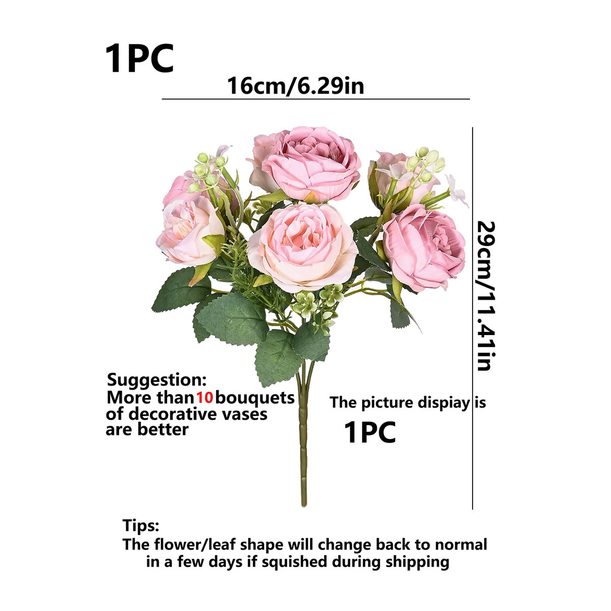 TTCY Künstlicher Blumenstrauß aus Seide mit Rosen und Pfingstrosen in Lila und Rosa für Hochzeit und Dekoration - Bild 2