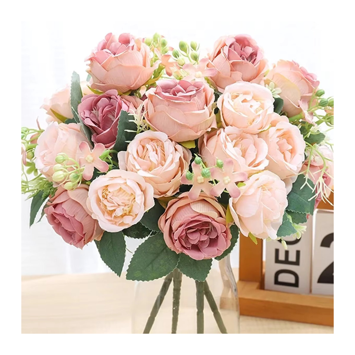 TTCY Künstlicher Blumenstrauß aus Seide mit Rosen und Pfingstrosen in Lila und Rosa für Hochzeit und Dekoration - Bild 3