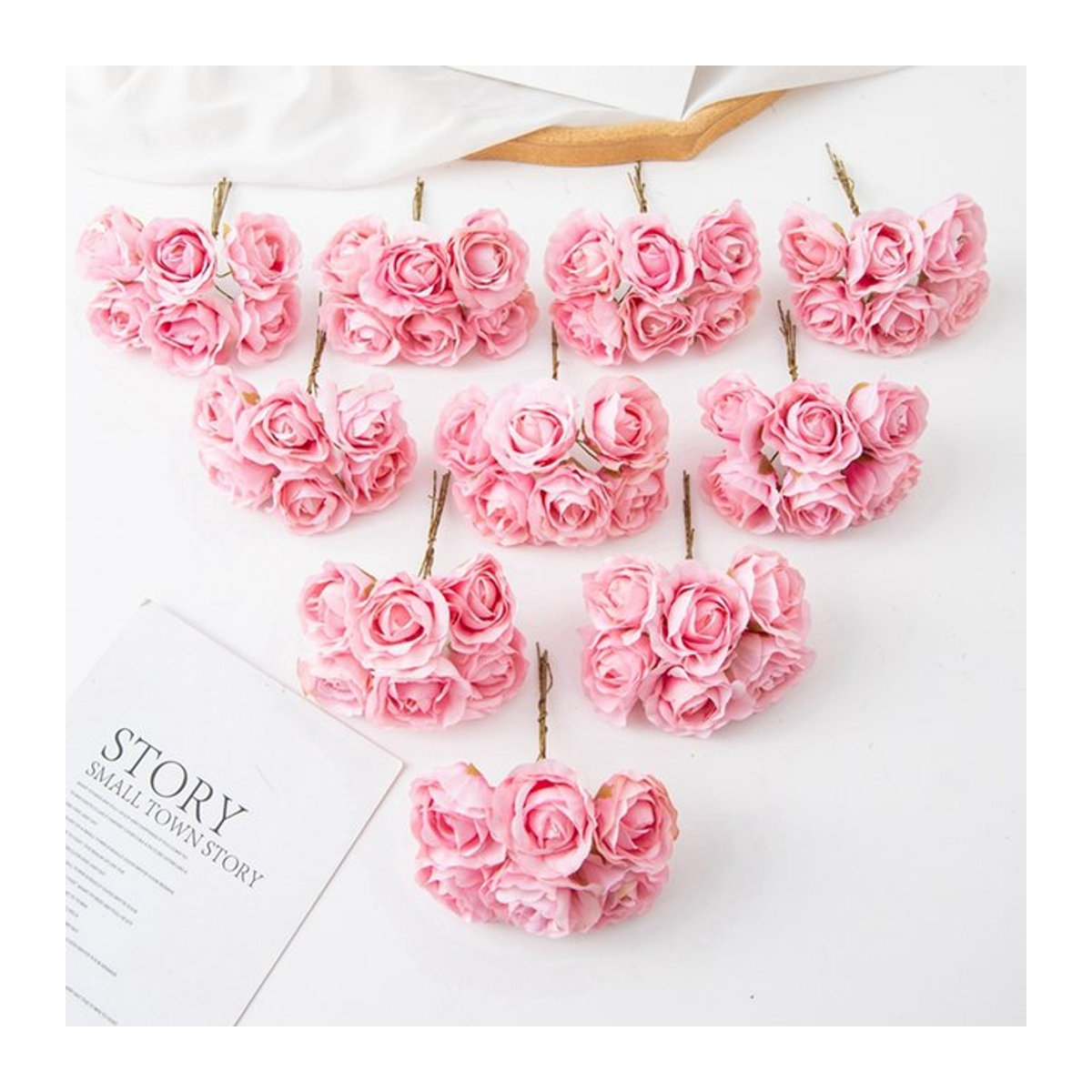 TTCY Seidenrosen Bouquet in Rosa aus Textil für Hochzeiten und Weihnachtsdekorationen - Bild 1