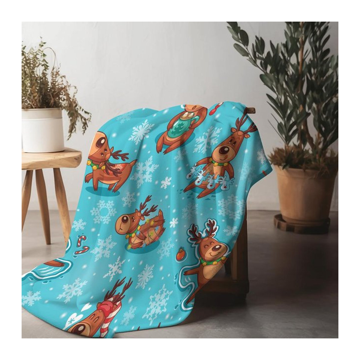 TU Weihnachtsdecke Rentier aus weichem Flanell in Multicolor, B/B: 70 x 100 cm - Bild 1