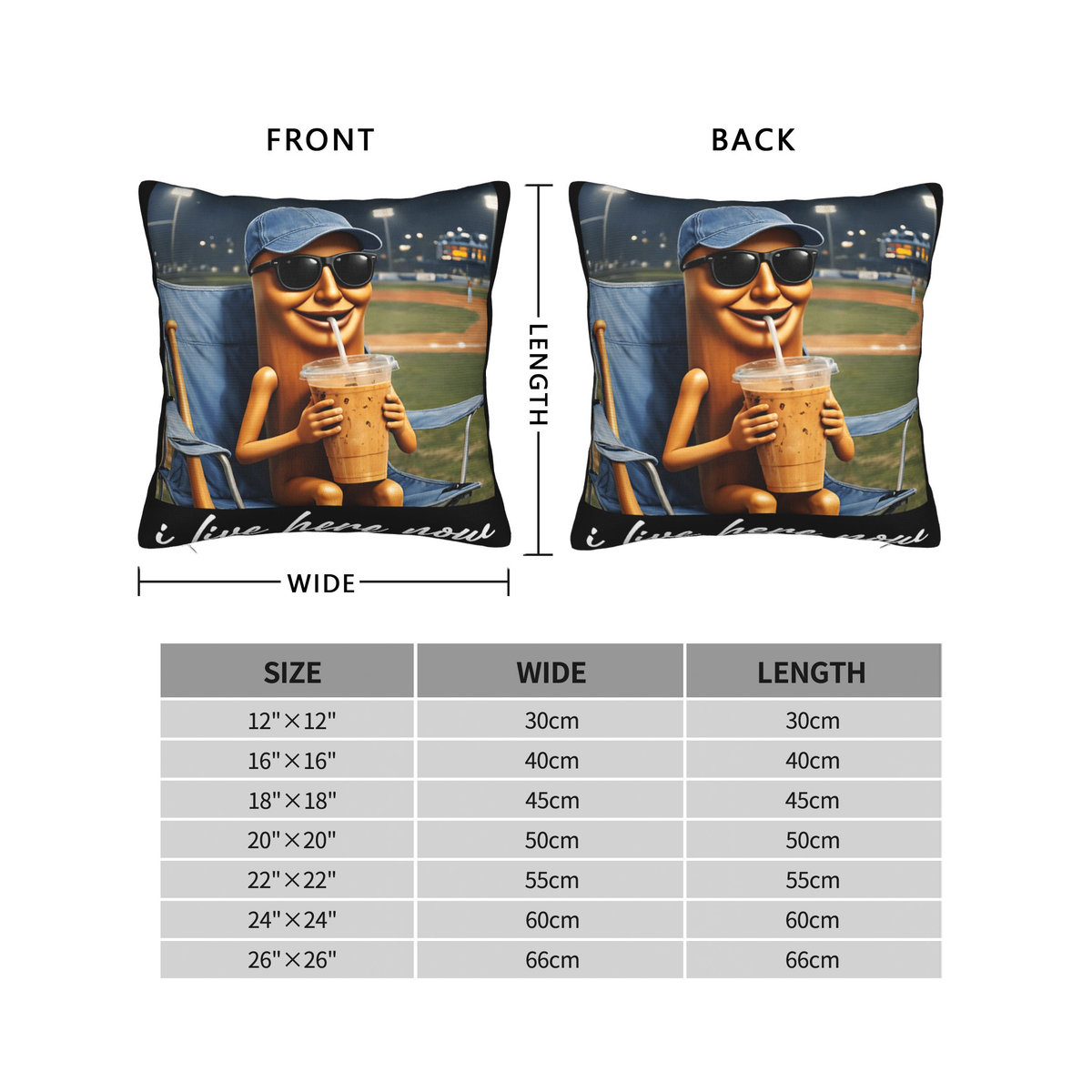 Tung Sahur Baseball Meme Kissenbezug aus Peach Skin für Sofa und Stuhl, Multicolor, B/B/H: 18 x 18 x 18 cm - Bild 1