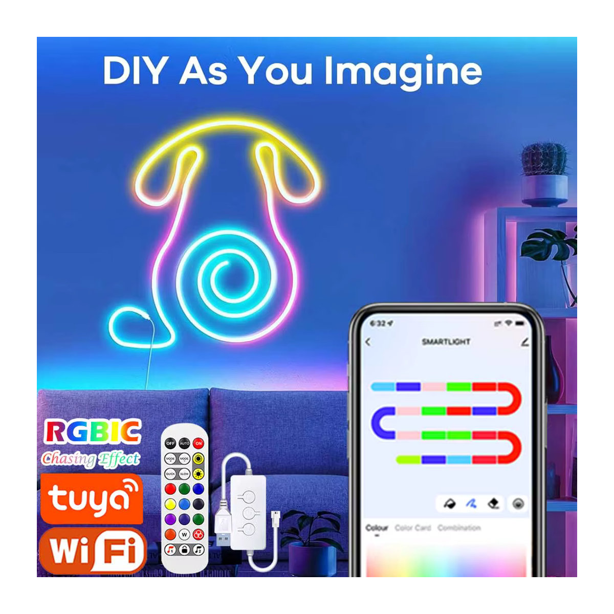 TUYA Neon-LED-Streifenlichter RGBIC Dreamcolor mit Musik-Synchronisierung, 5 V, 72 LEDs/m, Silikon-Neon-Lichtschlauch für dein Zimmer - Bild 2