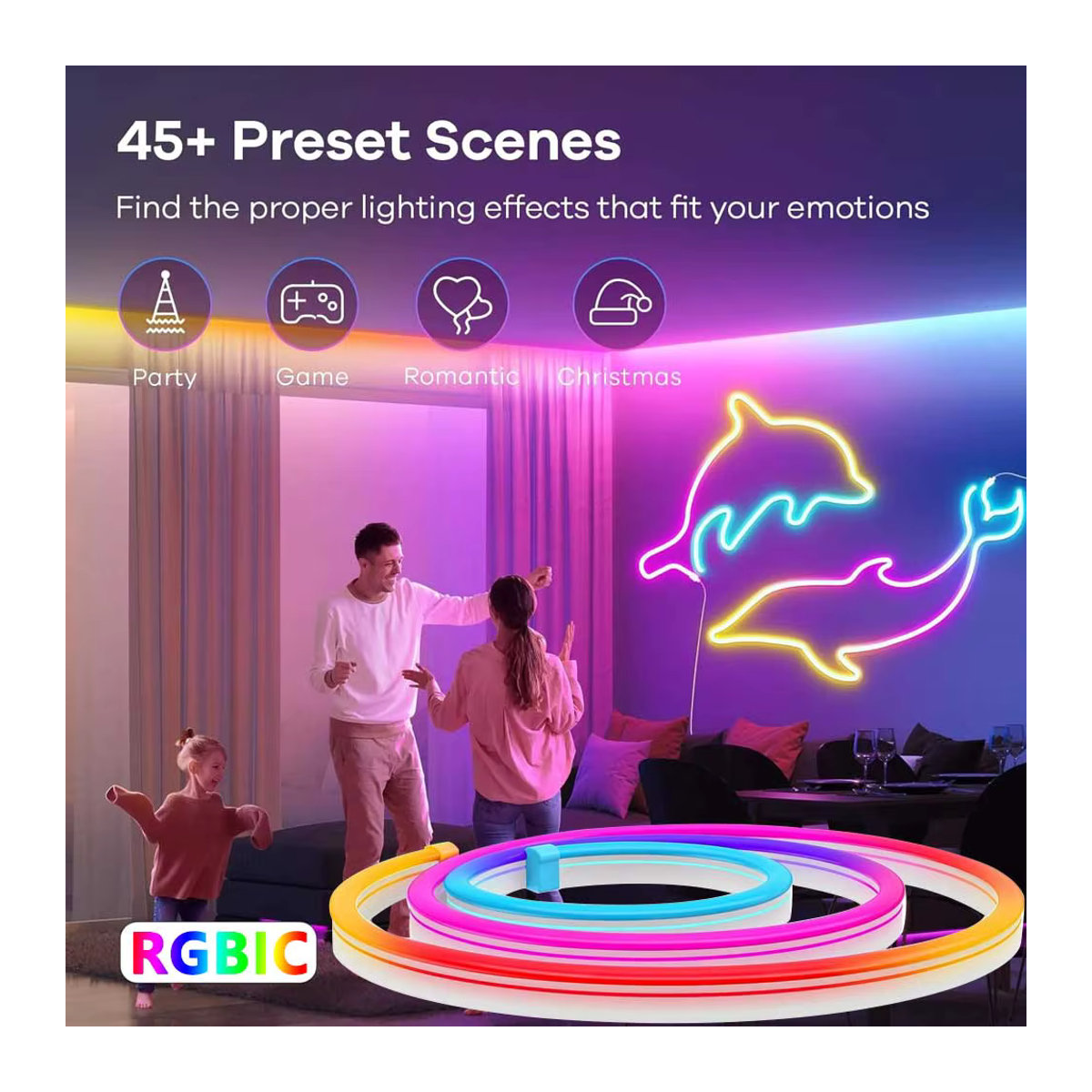 TUYA Neon-LED-Streifenlichter RGBIC Dreamcolor mit Musik-Synchronisierung, 5 V, 72 LEDs/m, Silikon-Neon-Lichtschlauch für dein Zimmer - Bild 3
