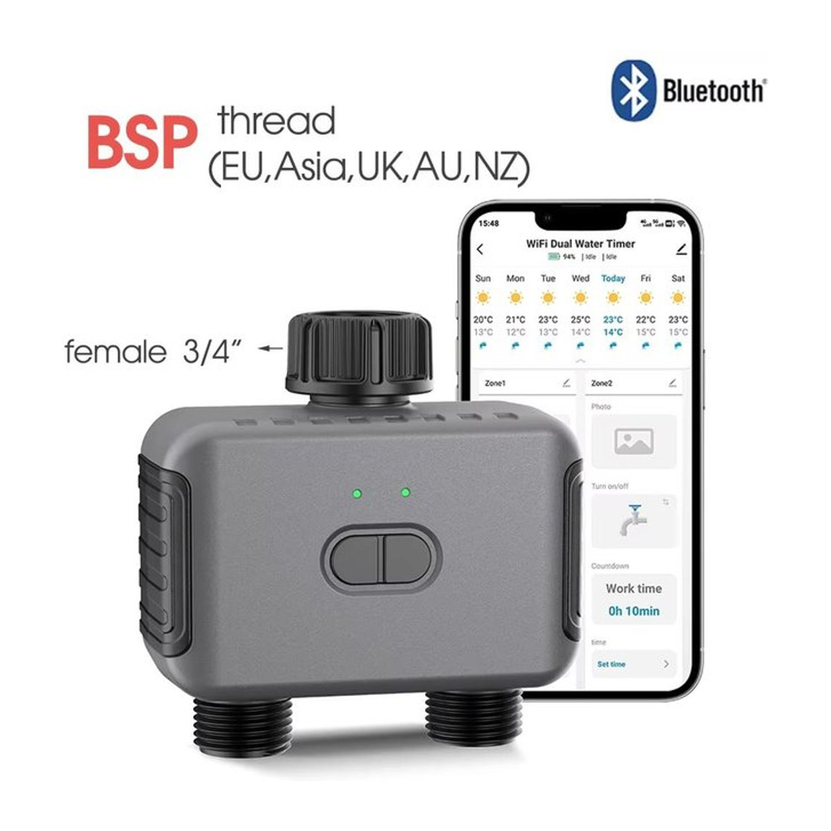 Tuya Smart 2-fach Wasserzeitschaltuhr für automatisches Gartenbewässerungssystem mit App-Steuerung und Alexa sowie Google Unterstützung - Bild 1