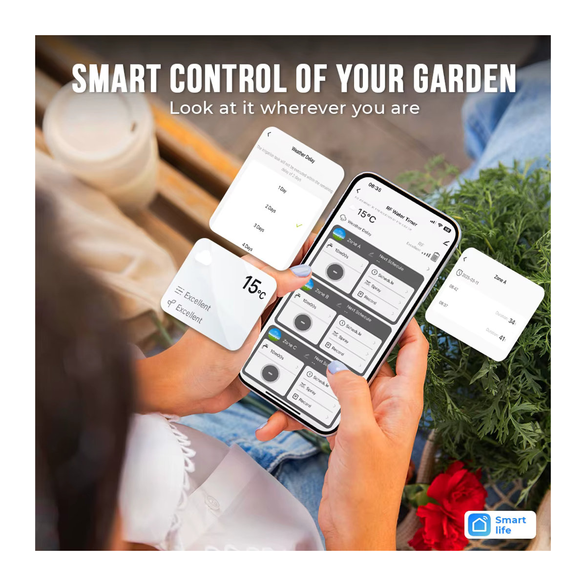 Tuya Smart Garden Sprinkler Wassertimer mit Wifi und RF433 App-Steuerung, programmierbarer automatischer Bewässerungsregler mit 3-Wege-Regenverzögerungsfilter - Bild 3