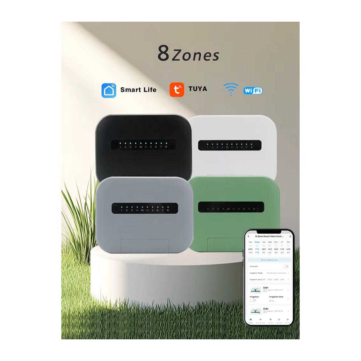 Tuya Smart Garten Bewässerung Timer von AICANTEK mit 8 Zonen, Wifi App-Steuerung, Automatischer Sprinkler Controller, Weiß - Bild 5