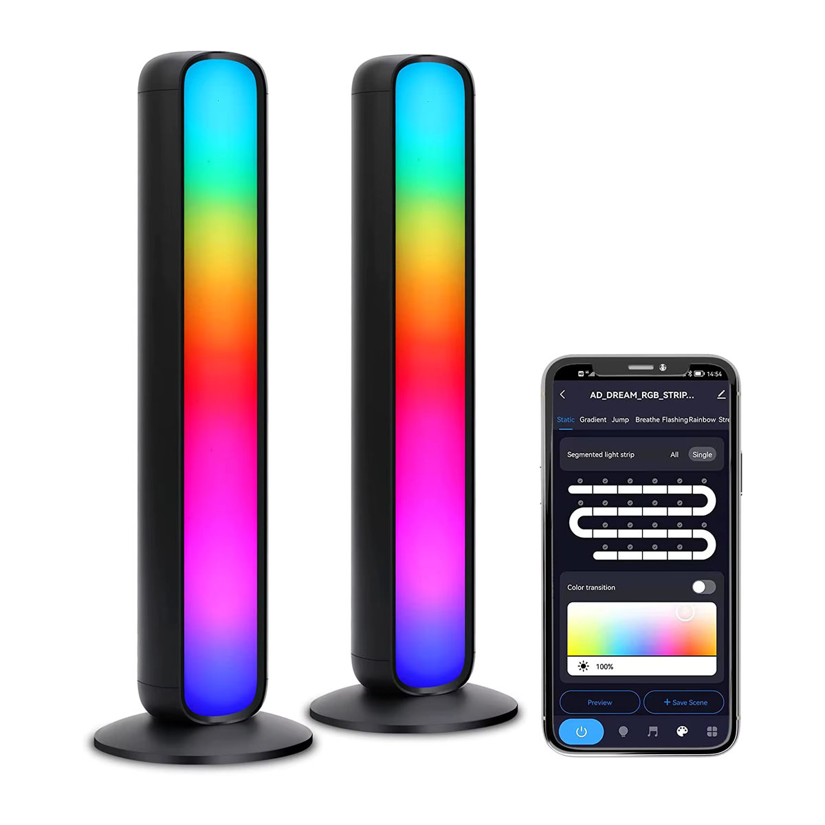Tuya Smart RGB LED Desktop Lichtleiste in Schwarz mit 16 Millionen Farben und Musik-Synchronisationsmodus via USB - Bild 2