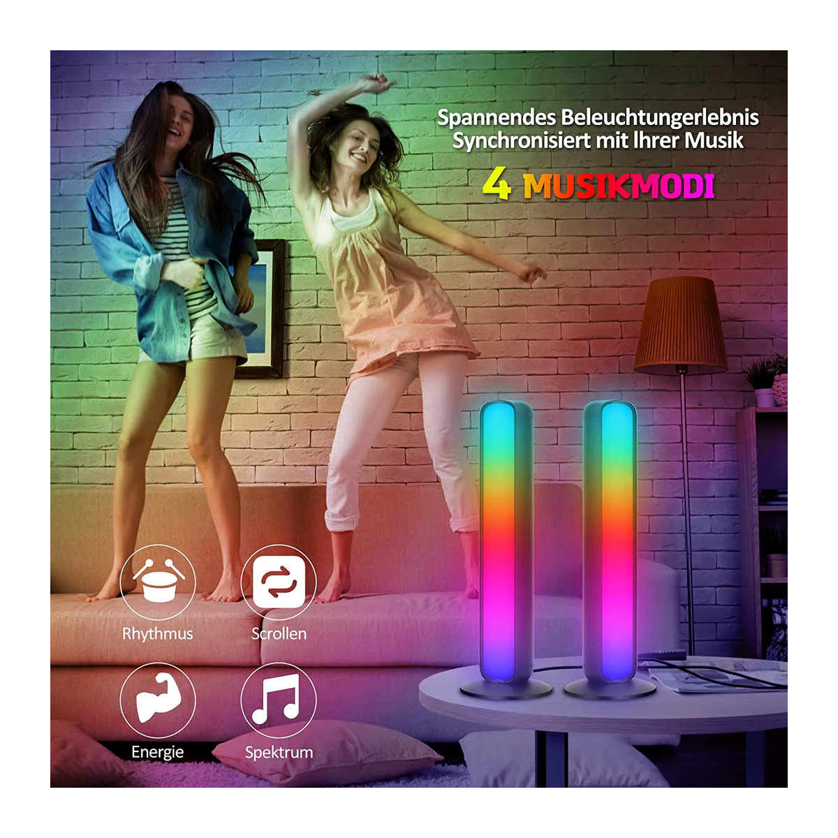 Tuya Smart RGB LED Desktop Lichtleiste in Schwarz mit 16 Millionen Farben und Musik-Synchronisationsmodus via USB - Bild 3