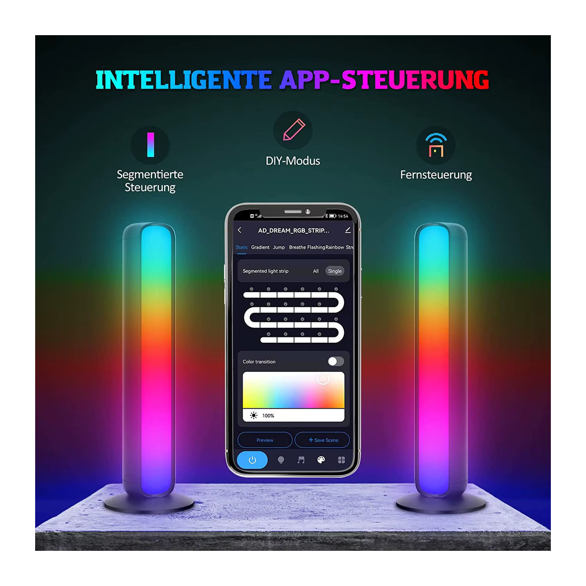 Tuya Smart RGB LED Desktop Lichtleiste in Schwarz mit 16 Millionen Farben und Musik-Synchronisationsmodus via USB - Bild 4