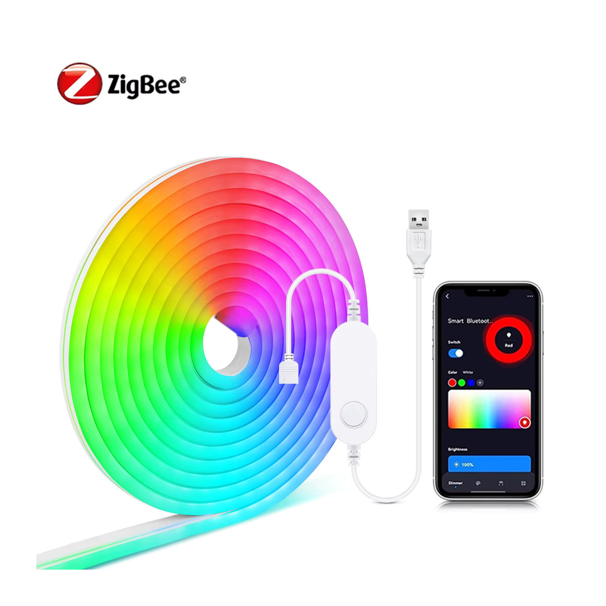 Tuya Smart RGB LED Neon Lichtstreifen mit App- und Alexa-Sprachsteuerung via Zigbee2MQTT für Home Assistant, 5V USB - Bild 7