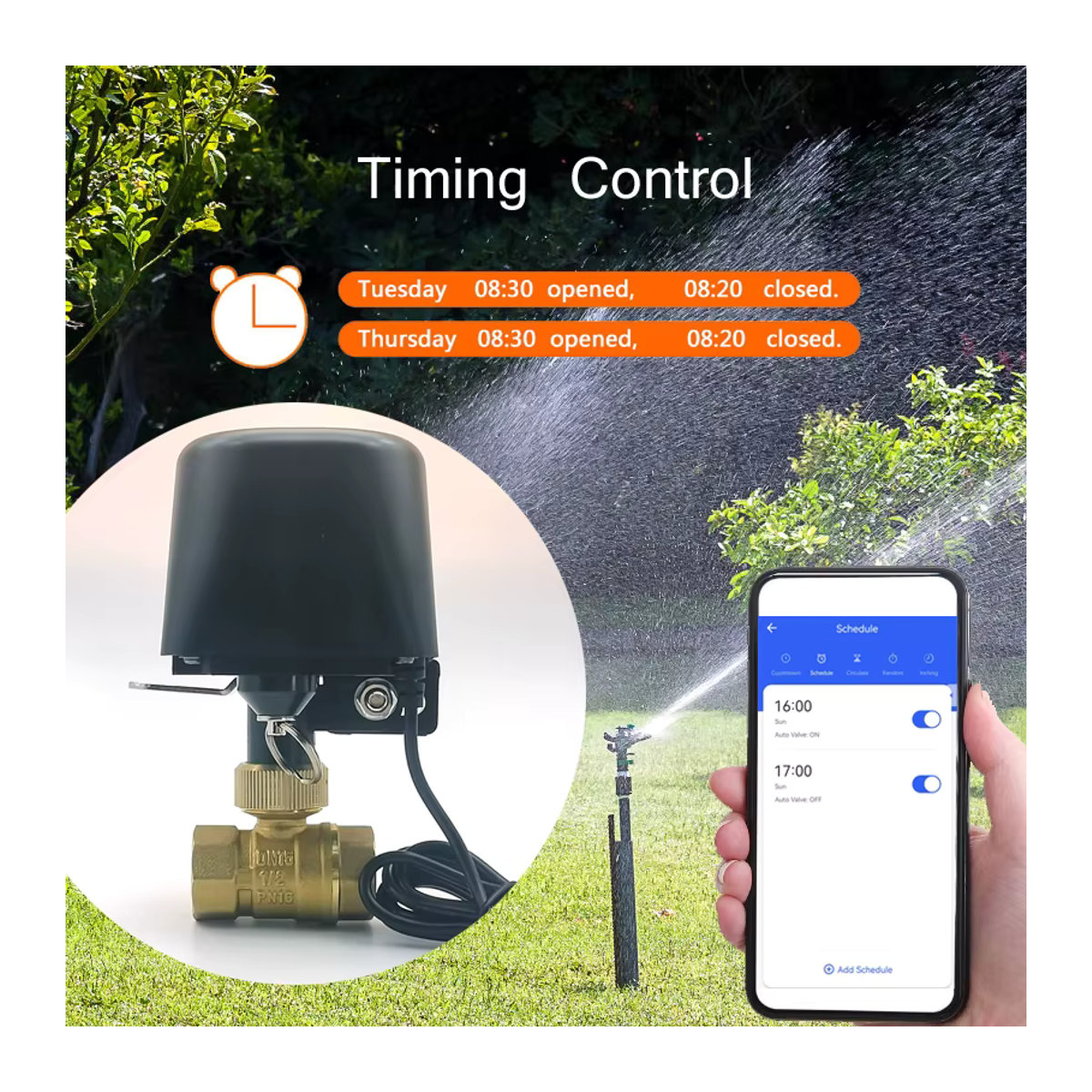 Tuya Smart Wasserventil Absperrkugelhahn mit WiFi oder Zigbee, App-gesteuerter Garten Wasserhahn Controller für SmartLife, Alexa und Google Assistant, DN15 aus Messing - Bild 2