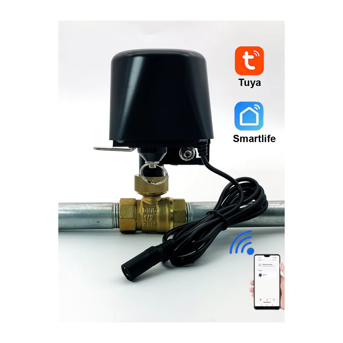 Tuya Smart Wasserventil Absperrkugelhahn mit WiFi oder Zigbee, App-gesteuerter Garten Wasserhahn Controller für SmartLife, Alexa und Google Assistant, DN15 aus Messing - Bild 5