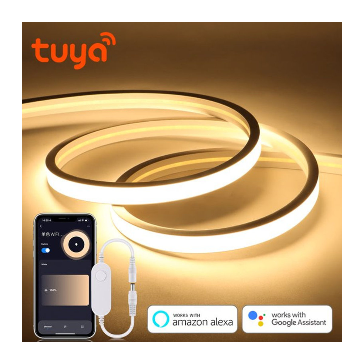 Tuya Smart WiFi COB Neon LED Streifen Licht mit 320 LEDs in Weiß aus Silikonrohr für Schlafzimmer Wand und Küche - Bild 1