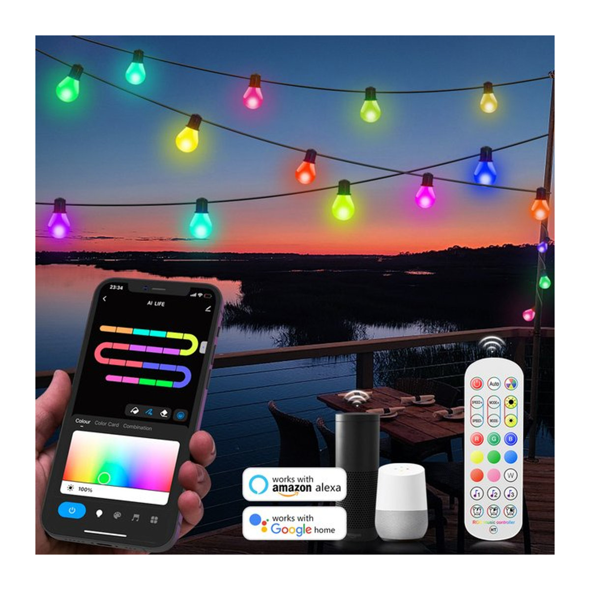 Tuya Smart WIFI LED Lichterkette G40 mit 25 Leuchtmitteln, USB-Anschluss, Bunt, Länge: 15 m - Bild 1