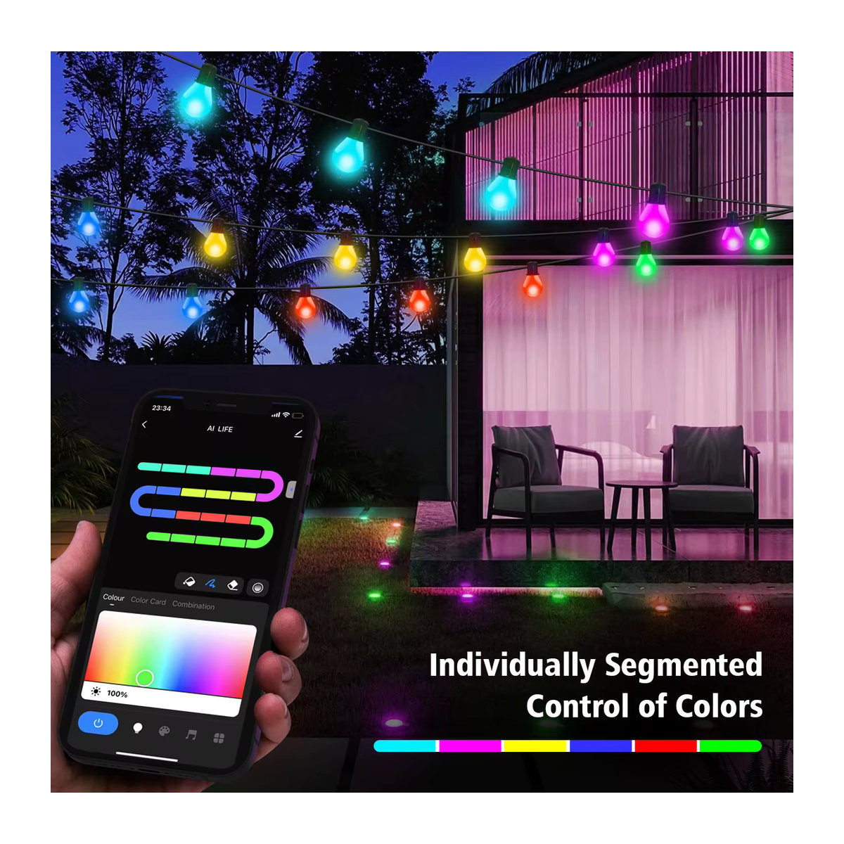Tuya Smart WIFI LED Lichterkette G40 mit 25 Leuchtmitteln, USB-Anschluss, Bunt, Länge: 15 m - Bild 2