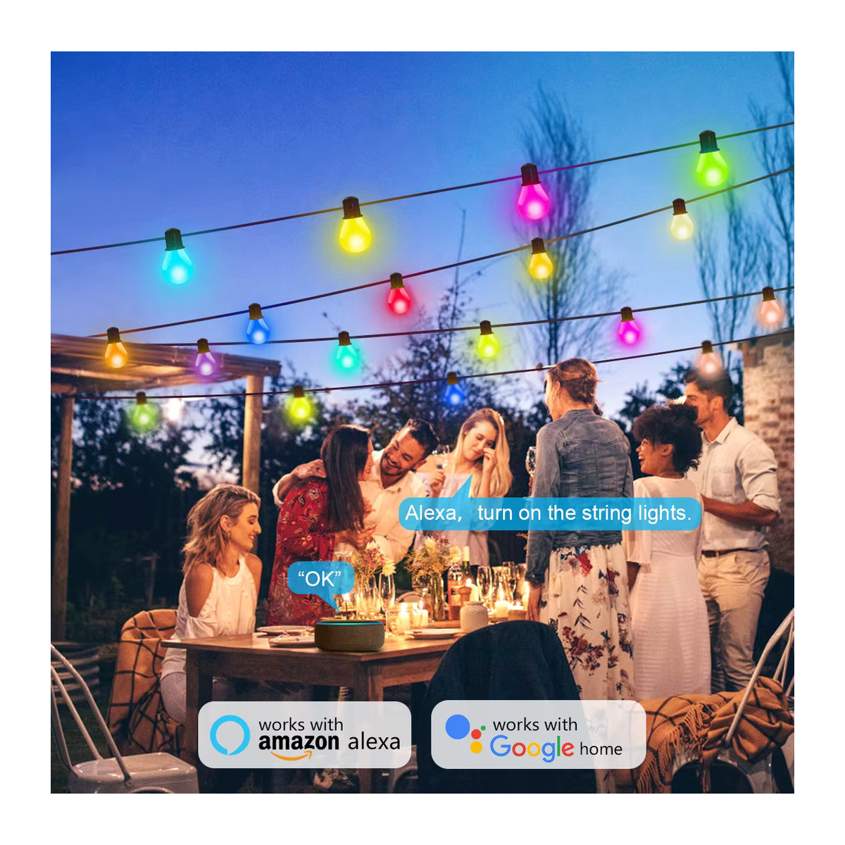 Tuya Smart WIFI LED Lichterkette G40 mit 25 Leuchtmitteln, USB-Anschluss, Bunt, Länge: 15 m - Bild 3