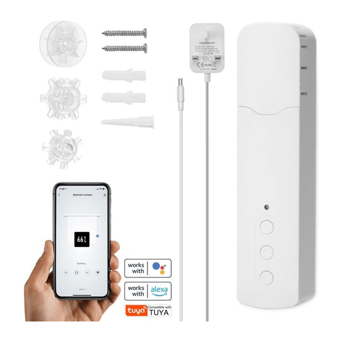 Tuya WiFi TM616EGWT Intelligenter Perlenvorhangmotor in Weiß mit UK-Stecker für das Smart Home - Bild 1