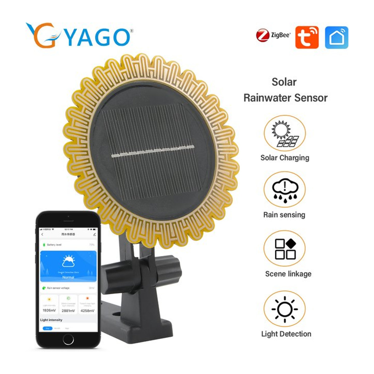 Tuya Zigbee 2-in-1 Solar-Sonnenlicht- und Regenwassersensor zur Wettererkennung für Smart Life und Gartenarbeit - Bild 1