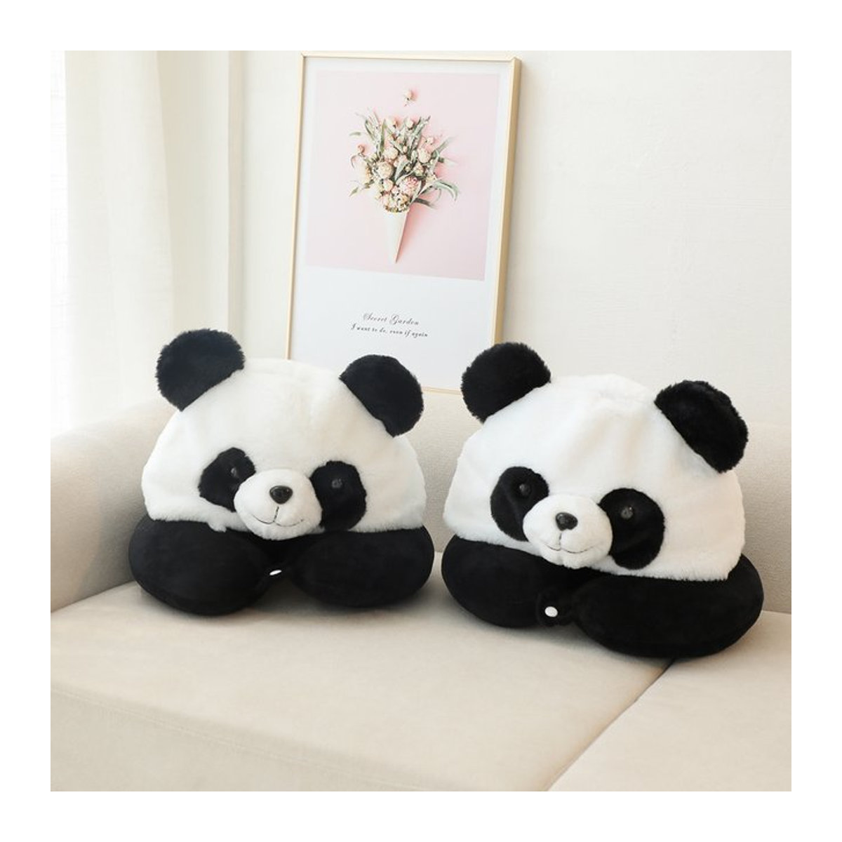 U-förmiges Nackenkissen mit Panda-Cartoon-Design für Büro und Reisen - Bild 1